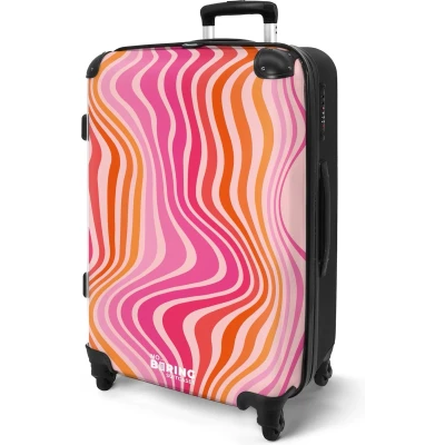 Afbeelding van NoBoringSuitcases.com® Koffer groot Rolkoffer lichtgewicht Roze en oranje golvende lijnen Reiskoffer met 4 wielen Grote trolley XL 20 kg bagage