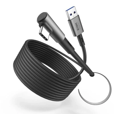 Afbeelding van KIWI design Link kabel, 3 m, compatibel met Quest 3S/Quest accessoires, 2/Pro/Pico 4 PC Steam VR, USB 3.0, verbindingskabel 5 Gbit/s, supersnel (zwart)