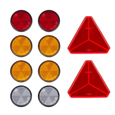 Afbeelding van BEIJISTAR 2 x rode driehoekige zelfklevende reflector, rood, 4 geel, wit, rond, aanhanger, kattenoogreflector, voor poorten, hekken, vrachtwagens, campers, caravans