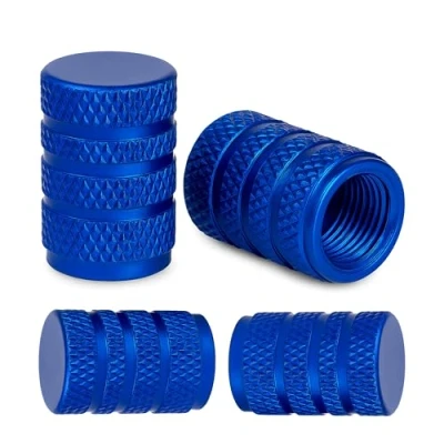 Afbeelding van ventieldoppen van aluminium, 4 stuks, blauw, voor auto of Schrader ventielen, met afdichting, bandenventieldoppen fiets, motorfiets, auto, scooter, luchtventieldoppen, stofkappen