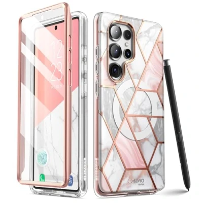Afbeelding van Cosmo 360 hoesje met screenprotector geschikt voor Samsung S25 Ultra Marmer