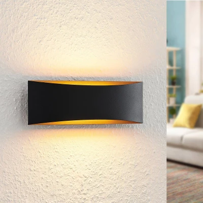 Afbeelding van Arcchio LED wandlamp 1licht aluminium, ijzer H: 9 cm zwart, goud Inclusief lichtbron