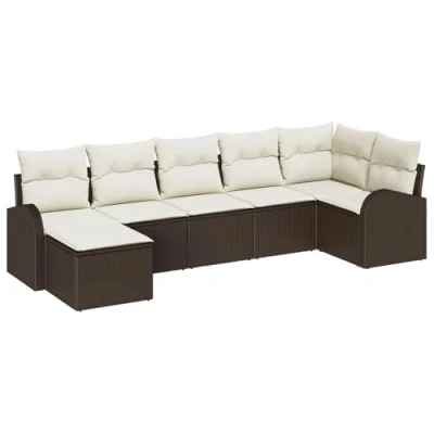 Afbeelding van vidaXL 7 Delige Tuin Sofa Set met Kussens Bruin Poly Rattan, 2 Zits Opslag &amp; Rattan