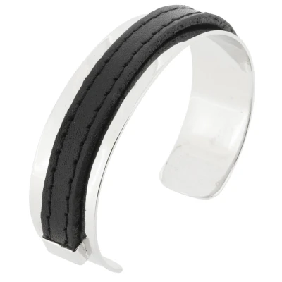 Afbeelding van Behave Klem armband zilver kleur met imitatie leren detail