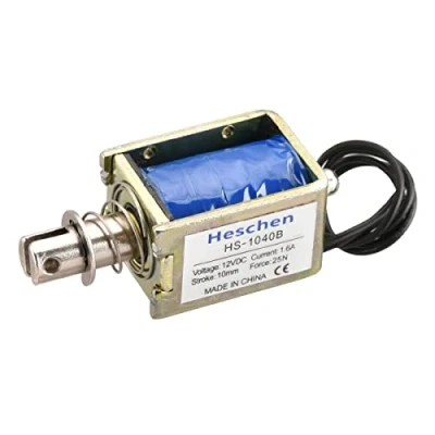 Afbeelding van Heschen Solenoïde Elektromagneet, HS 1040B, DC12V 1.6A 25N, 10mm Slag, Push Pull Type Open Frame Deurslot