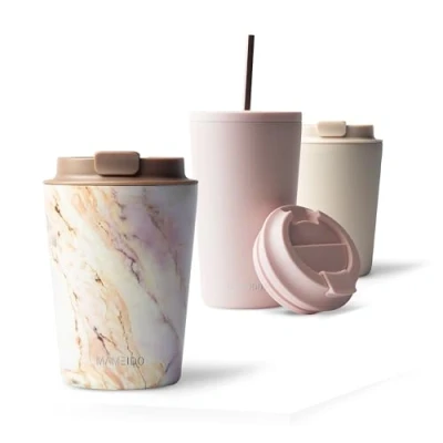 Afbeelding van MAMEIDO Thermosbeker 350ml Pearl Marble Koffiemok gemaakt van roestvrij staal dubbelwandig geïsoleerd, lekvrij Coffee to go Mok