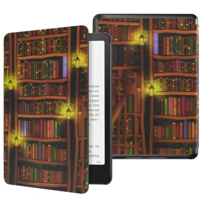 Afbeelding van MoKo Case for All new 7&quot; Kindle Paperwhite 12th Gen 2024&amp;Kindle Colorsoft Signature Edition 2024, Lightweight PU Protective Shell Cover with Auto Wake/Sleep Retro Library