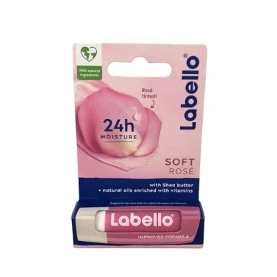Afbeelding van Labello Soft Rosé Gekleurde lippenbalsem met rozenextract, smeltende natuurlijke oliën en sheaboter, 24 uur hydraterende kleurpigmenten