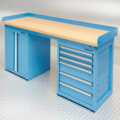 Afbeelding van Datona Werkbank PRO Bamboe 6 Lades Opbergkast 200 Cm Blauw (200 x 65 103 cm)