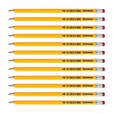 Afbeelding van OFFICER PRODUCTS DONAU 7386001PL 99 Potlood Hout: 12 HB potloden met gum / stuks stuks/niet giftig/kleur: geel