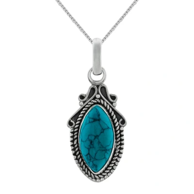 Afbeelding van Zilveren ketting dames met hanger ketting, druppelvormige turquoise steen en sierlijke details