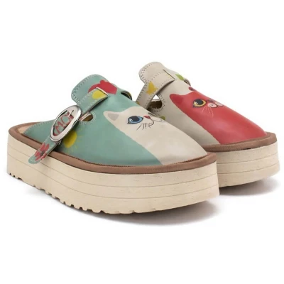 Afbeelding van GOBY Clogs met Cats Handgemaakt Premium Kwaliteit Maat 39