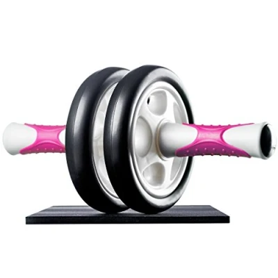 Afbeelding van Ultrasport Buikopleider AB Rollertje, Opleider incl.Kniemat, buiktraining voor mannen en vrouwen, multifunctionele buikspierroller, senioren, ruimtebesparend inklapbare spiertrainer, Wit/Roze