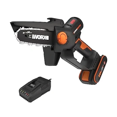 Afbeelding van WORX WG325E NITRO Mini kettingzaag, 20 V, eenhands krachtige borstelloze motor, 12 cm zwaardlengte, licht en compact, automatische kettingsmering, incl. 2 Ah accu oplader