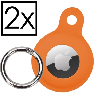 Afbeelding van Hoesje Geschikt voor Apple AirTag Sleutelhanger Houder Siliconen Hoes Oranje 2x