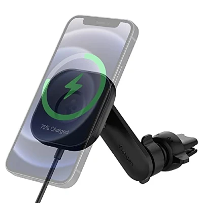 Afbeelding van Spigen OneTap Pro Magfit Magsafe Car Charger, Magnetische Draadloze Autolader, Mount Charger Airvent, Autohouder Compatibel met iPhone 15 14 13 12 Pro, Max, Plus, Mini