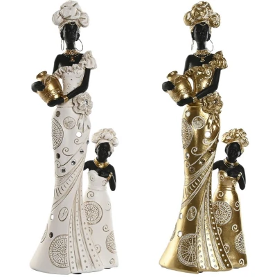 Afbeelding van Decoratieve figuren Home ESPRIT Wit Zwart Gouden Afrikaanse 10 x 7 31 cm (2 Stuks)