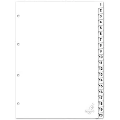Afbeelding van Kangaro tabbladen A4 PP 120 micron wit 4 gaats 20 delig cijfers W420C