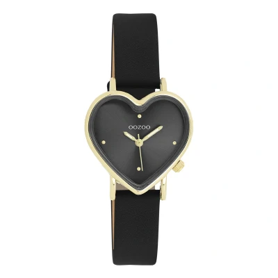 Afbeelding van OOZOO Timepieces Goudkleurige horloge met zwarte leren band C11452