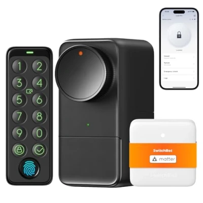 Afbeelding van SwitchBot WiFi Slimme Lock Pro met Touchscreen Toetsenbord, Vingerafdruk, Keyless, Bluetooth Elektronische Serrure, IP65 Weerbestendig, Past op uw bestaande Deurbout, Ondersteunt Matter Alexa Google