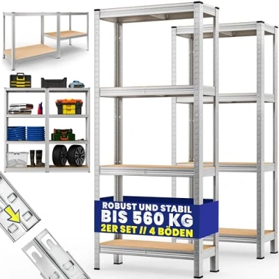 Afbeelding van Deuba 2x Opbergrek 170x75x30cm 280kg 4 MDF Planken Stellingkast Plug in Werkbank