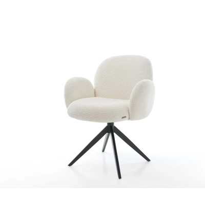 Afbeelding van DELIFE Draaistoel Nube Flex met armleuning bouclé wit kruisframe breed zwart 360 draaibaar rocker functie pocketveer kern