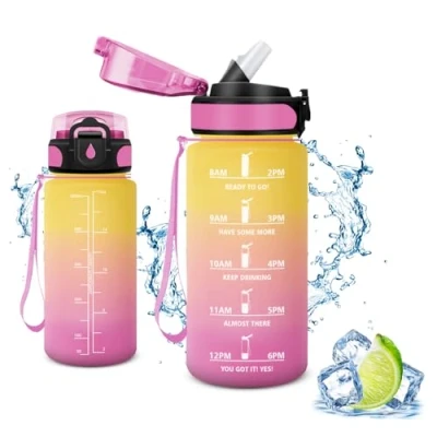 Afbeelding van Vikaster Sportdrinkfles, waterfles met rietje, 0,5 l, lekvrij, BPA vrij, sportfles voor camping, yoga, gym, school, outdoor