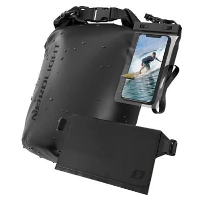 Afbeelding van Nordlight Waterdichte Dry Bag met telefoonzak en heuptas (10L, Zwart) droge zak rolsluiting Zwemmen, varen, strand, staand peddelen