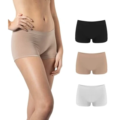 Afbeelding van Risalti 3 stuks shorts, lage taille, dames, microvezel, meervoudige verpakking, zacht, zonder naden, comfortabele boxer, onderbroek, Made in Italy, zwart en zwart, L XL