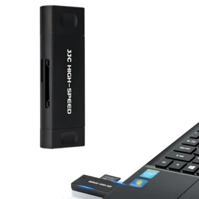 Afbeelding van JJC 3 in 1 USB 3.1 geheugenkaartlezer voor UHS II SDXC SDHC SD, MMC, RS MMCmicro, MMCmobile, miniSD, microSDXC, microSDHC en I kaarten, Windows MacOS Chrome Zwart