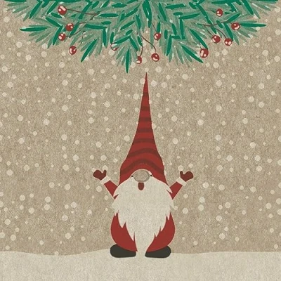 Afbeelding van 25 kleine cocktailservetten van gerecycled papier Kerstmis Vrolijk kerstkabouter als tafeldecoratie. Papieren servetten met motief. Ook voor decoupage en servettentechniek x cm