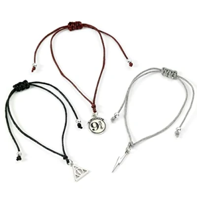 Afbeelding van The Carat Shop Harry Potter Officiële Platform 9 3/4, Lightning Bolt &amp; Deathly Hallows Vriendschap Armband Set