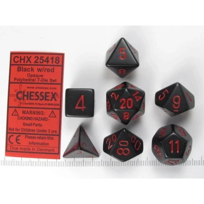 Afbeelding van Chessex dobbelstenen set, 7 polydice, Opaque black w/red