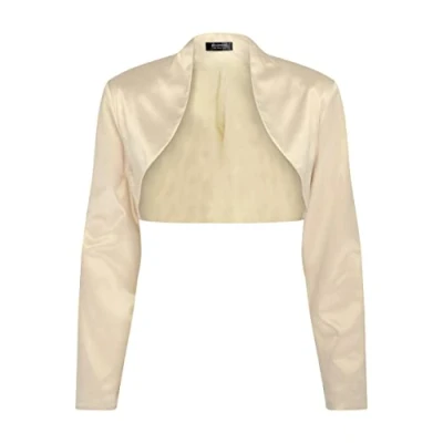 Afbeelding van Bolerose Formeel Lang Mouw Satijn Bolero Shrug (Champagne, XS)