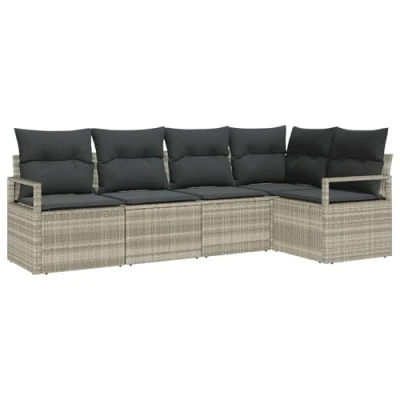 Afbeelding van vidaXL 5 Delige Tuin Sofa Set met Kussens Lichtgrijs Poly Rattan