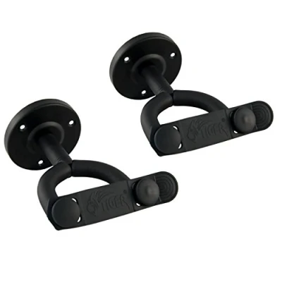 Afbeelding van TIGER GST42 2 BK Echte gitaar wandhanger met optionele beveiligingsriem (Pack van twee),Zwart