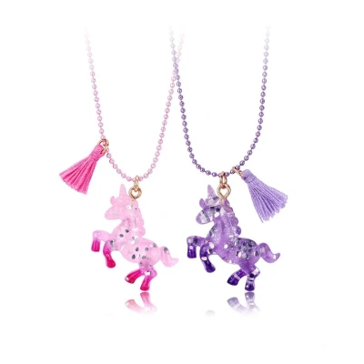 Afbeelding van Bixorp Friends Vriendschapsketting voor 2 met Eenhoorns Roze &amp; Paars Glitters Kwast BFF Cadeau