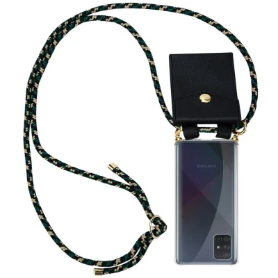Afbeelding van Cadorabo Hoesje geschikt voor Samsung Galaxy A51 4G / M40s in CAMOUFLAGE Silicone Mobiele telefoon ketting beschermhoes met gouden ringen, koordriem en afneembare etui