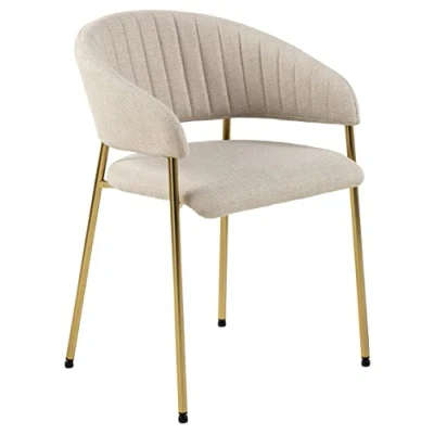 Afbeelding van Eetstoel Hojer in beige stof met goudkleur onderstel