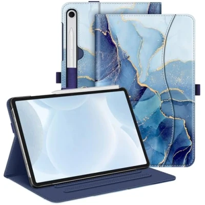 Afbeelding van Fintie Hoes voor Samsung Galaxy Tab S9 FE 10,9 inch/Tab 11 inch 2023 tablet, Multi Angle Folio beschermhoes met documentenvak en automatische slaap/waakfunctie, oceaanmarmer