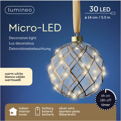 Afbeelding van Lumineo Verlichte kerstbal glas aan lint D14 cm goud 15 led lampjes warm wit