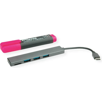 Afbeelding van ROLINE USB 3.2 Gen 1 hub, 3 voudig, type C aansluitkabel, met CardReader