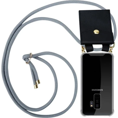Afbeelding van Cadorabo Hoesje geschikt voor Samsung Galaxy S9 PLUS in ZILVER GRIJS Silicone Mobiele telefoon ketting beschermhoes met gouden ringen, koordriem en afneembare etui