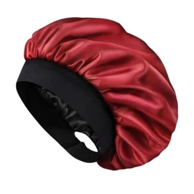 Afbeelding van Hat Hut Satijnen bonnet zijden slaapmuts voor vrouwen haarbonnet krullend haar slapen verstelbare brede band dubbellaags, Bourgondy, one size