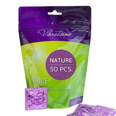 Afbeelding van VIBRATISSIMO Condooms Nature 50 pack I Premium condoombox extra vochtig voor mannen Dunne wanddikte &amp; natuurlijke kleuren met authentiek gevoel en ultra dun b=53mm
