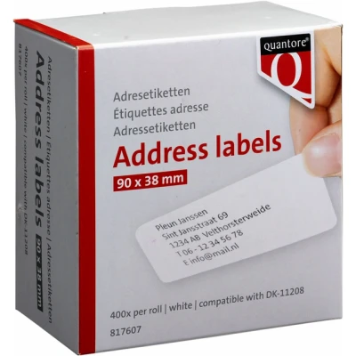 Afbeelding van Labeletiket Quantore DK 11208 38x90mm adres wit