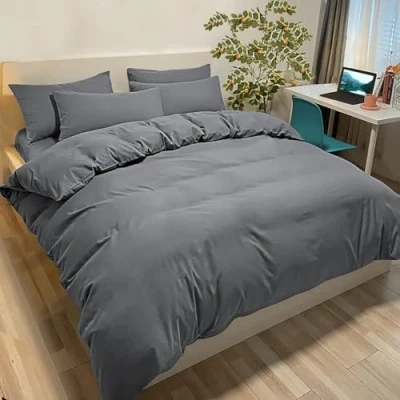 Afbeelding van Poligino Dekbedovertrek 240 x 260 cm met 2 Kussenslopen 65 donkergrijs microvezel persoonsbeddenset Oeko Tex® gecertificeerd