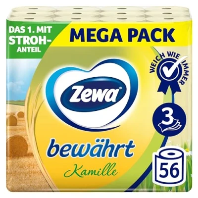 Afbeelding van Zewa 38797 Bewezen kamille toiletpapier met stropercentage 7 x 8 rollen,wit