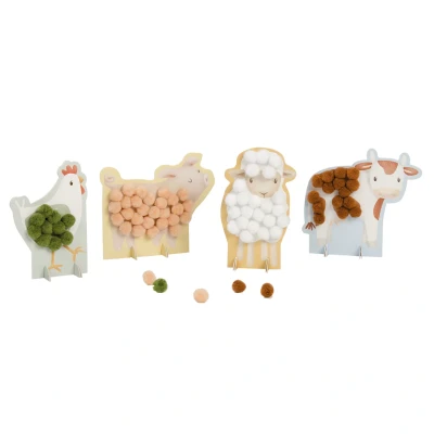 Afbeelding van little dutch knutselset pompom farm 4 delig