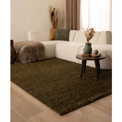 Afbeelding van Hoogpolig Vloerkleed Shaggy Trend Effen Olijfgroen 300x400 Cm
